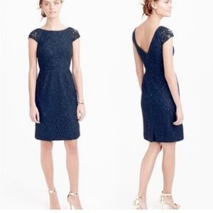 J. Crew Elsa Dress in Leavers Lace Navy Blue Sz 00 $275